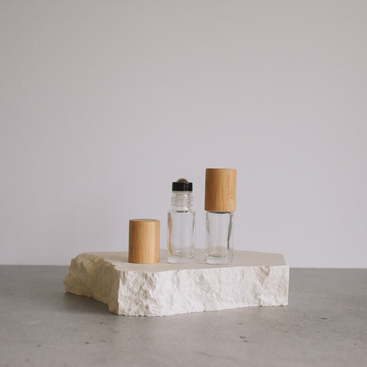5ml Roller Bottle - Clear Glass Timber Lid
